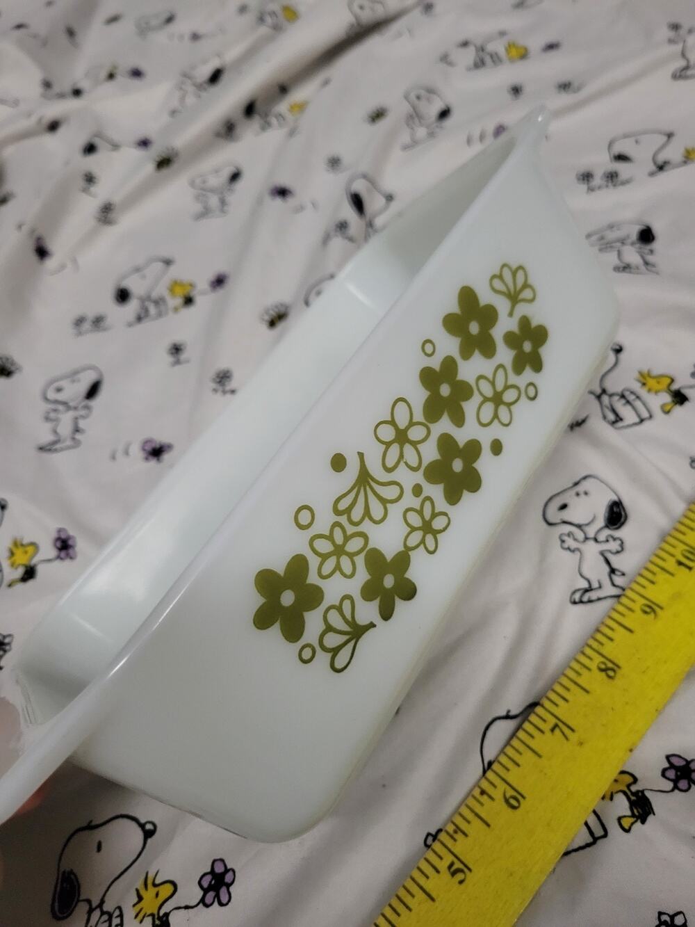 Vintage Pyrex #913 Spring Blossom Green Crazy Daisy Bread Loaf Pan 8.5"x4.5"